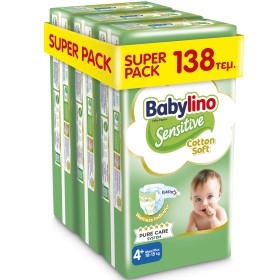 Babylino Sensitive Cotton Soft Πάνες Economy No4+ 10-15kg SUPER PACK 138τμχ 3X46