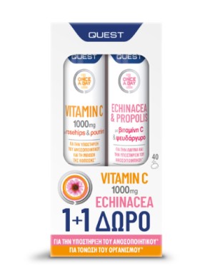 Quest Vitamin C 1000mg 20 Αναβράζουσες Ταμπλέτες + Echinacea & Propolis 20 Αναβράζουσες Ταμπλέτες 1+1 Δώρο