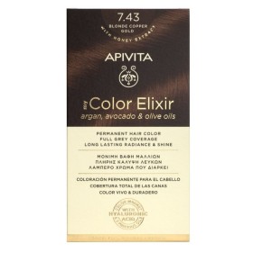 Apivita My Color Elixir Μόνιμη Βαφή Μαλλιών 7.43 Ξανθό Χάλκινο Μελί