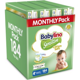 Babylino Sensitive Cotton Soft Πάνες Monthly Pack No4+ 10-15kg 138 τεμ +46τεμ ΔΩΡΟ=184τμχ