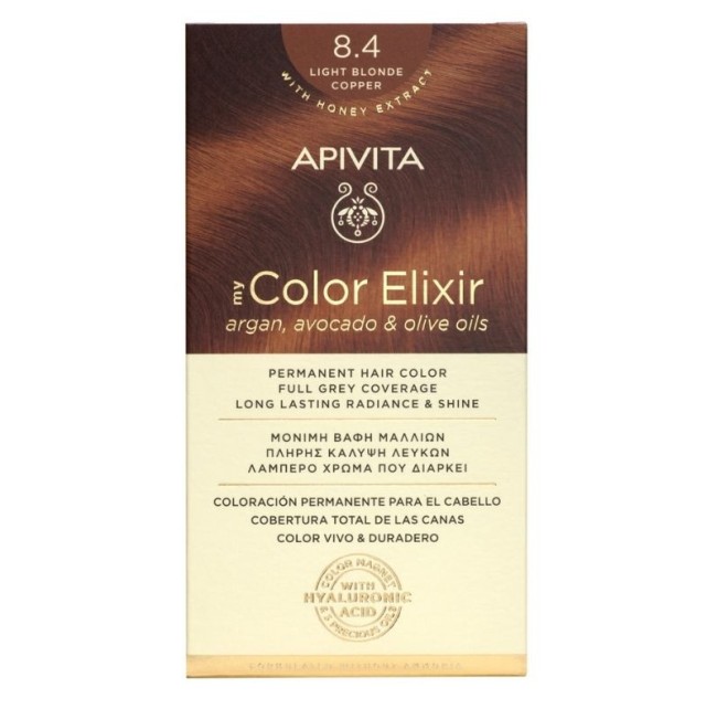 Apivita My Color Elixir Μόνιμη Βαφή Μαλλιών 8.4 Ξανθό Ανοιχτό Χάλκινο