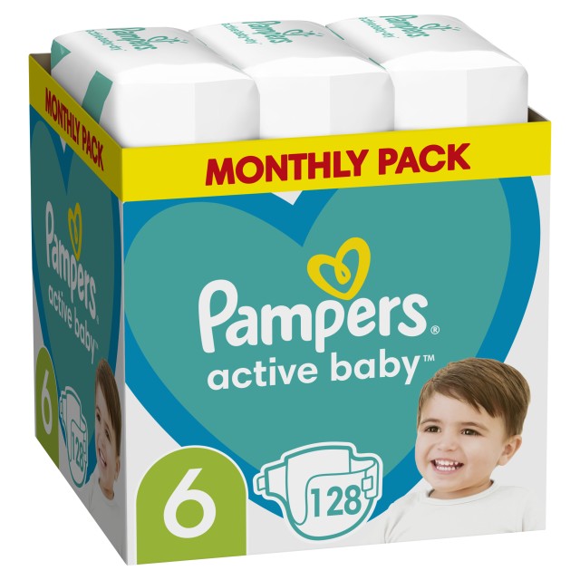 Pampers Active Baby No6 13-18kg Monthly Pack 128τμχ