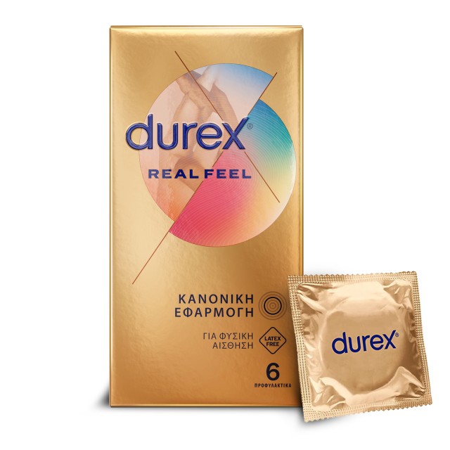 Durex Προφυλακτικά Πολύ Λεπτά Χωρίς Λάτεξ Real Feel Κανονική Εφαρμογή 6τμχ