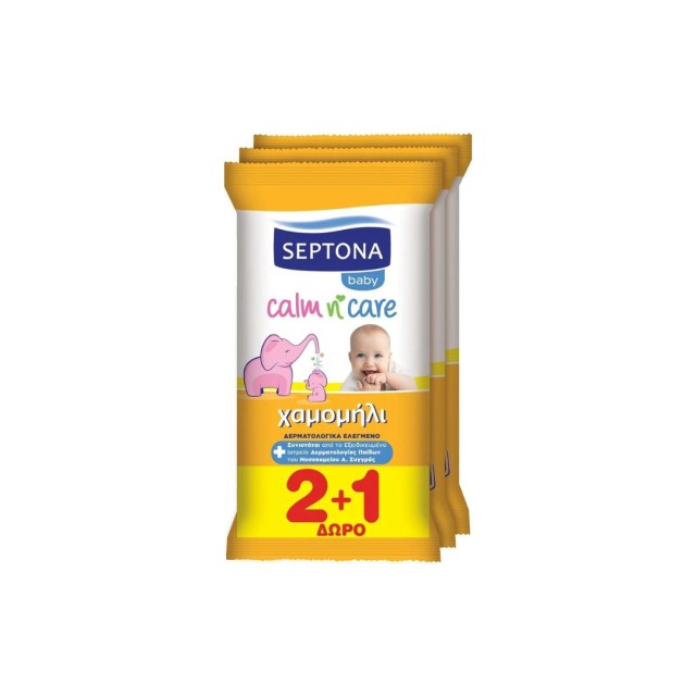 Septona Calm&Care Μωρομάντηλα Χαμομήλι 3x12τμχ 2+1 Δώρο