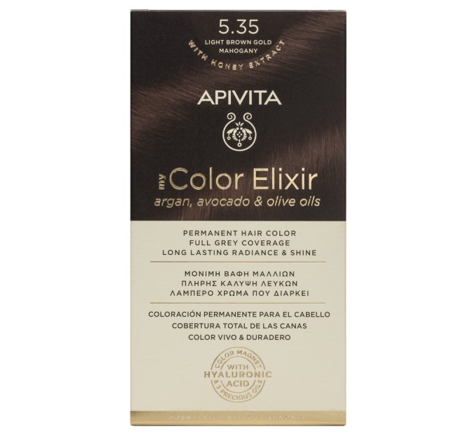 Apivita My Color Elixir Μόνιμη Βαφή Μαλλιών 5.35 Καστανό Ανοιχτό Μελί Μαονί