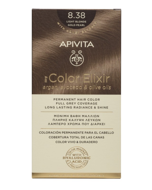 Apivita My Color Elixir Μόνιμη Βαφή Μαλλιών 8.38 Ξανθό Ανοιχτό Μελί Περλέ