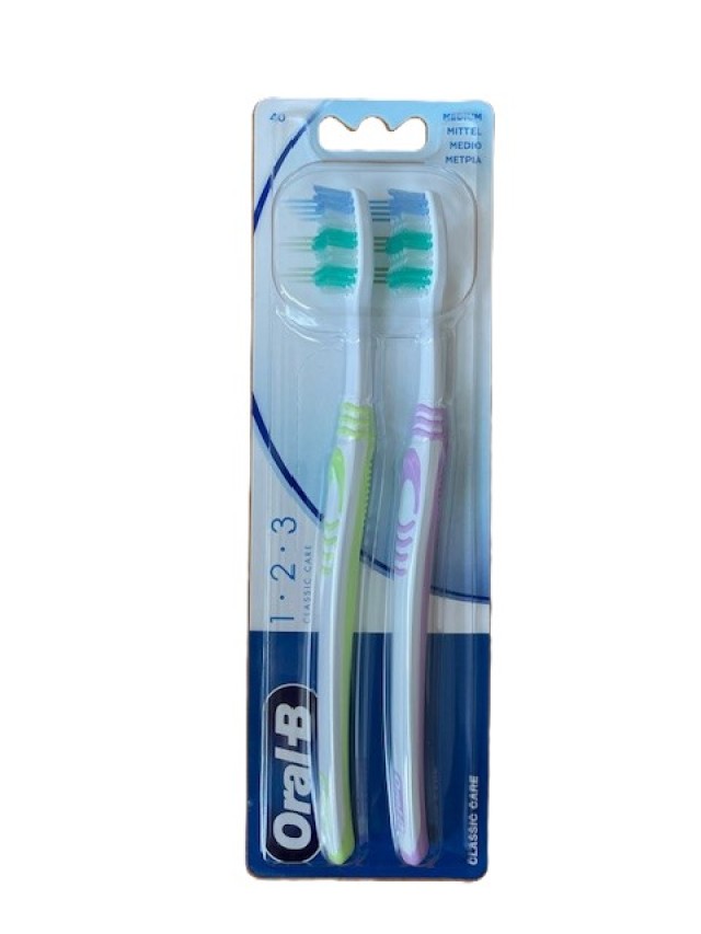 Oral-B Οδοντόβουρτσα 123 Classic 40 Πράσινη-Ροζ 1+1 Δώρο