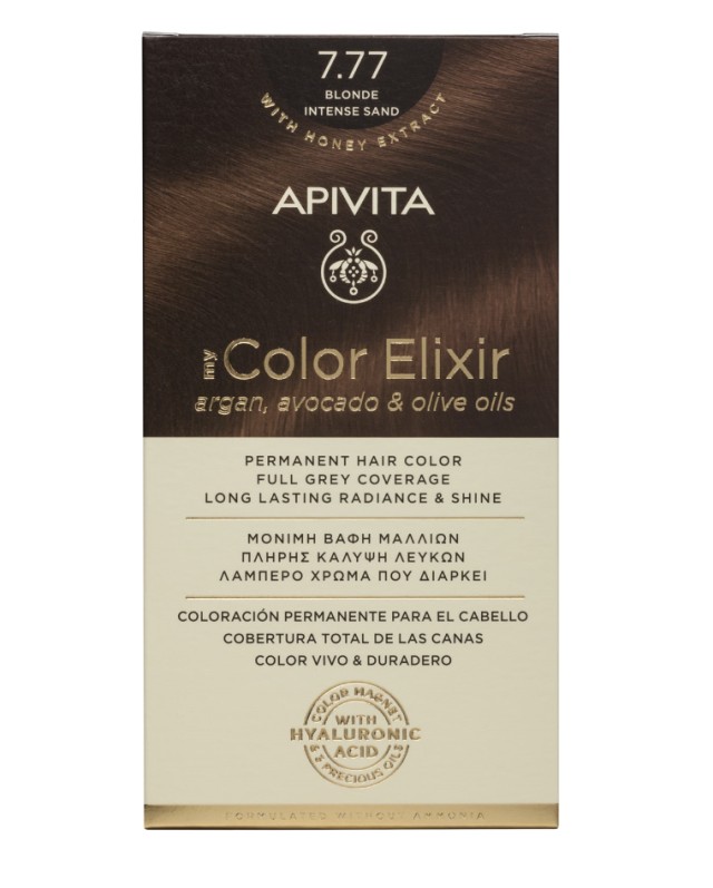 Apivita My Color Elixir Μόνιμη Βαφή Μαλλιών 7.77 Ξανθό Έντονο Μπεζ