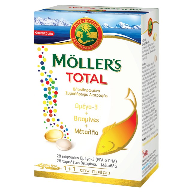 Mollers Total Ολοκληρωμένο Συμπλήρωμα Διατροφής με 28caps Ω3 + 28tabs Βιταμίνες & Μέταλλα