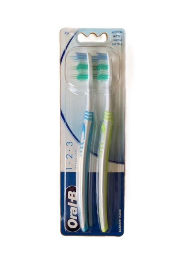 Oral-B Οδοντόβουρτσα 123 Classic 40 Μπλε-Πράσινη 1+1 Δώρο