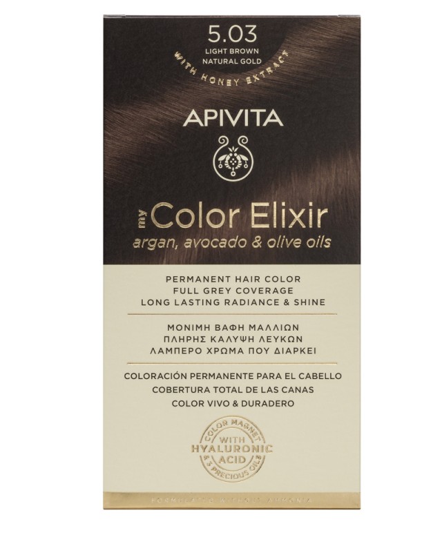 Apivita My Color Elixir Μόνιμη Βαφή Μαλλιών 5.03 Καστανό Ανοιχτό Φυσικό Μελί