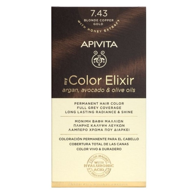 Apivita My Color Elixir Μόνιμη Βαφή Μαλλιών 7.43 Ξανθό Χάλκινο Μελί