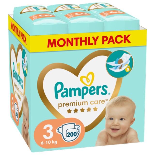 Pampers Premium Care No3 6-10kg Monthly Pack 200τμχ