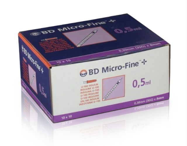 BD Micro-Fine Σύριγγες Ινσουλίνης 0,5ml 30Gx8mm 100τμχ