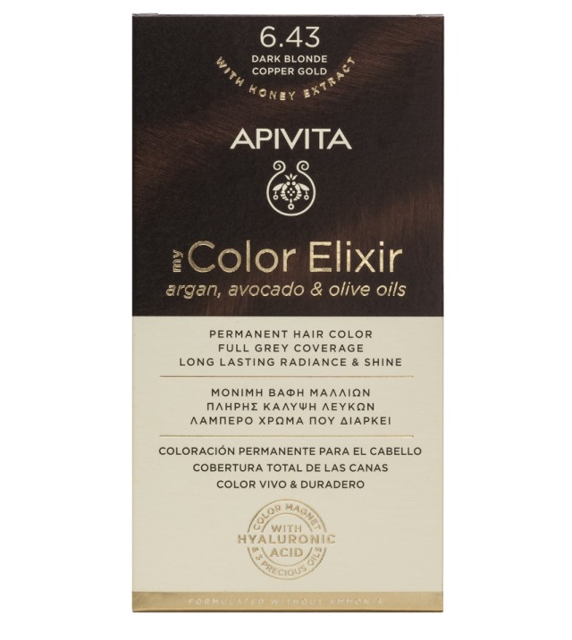 Apivita My Color Elixir Μόνιμη Βαφή Μαλλιών 6.43 ΞΑνθό Σκούρο Χάλκινο Μελί