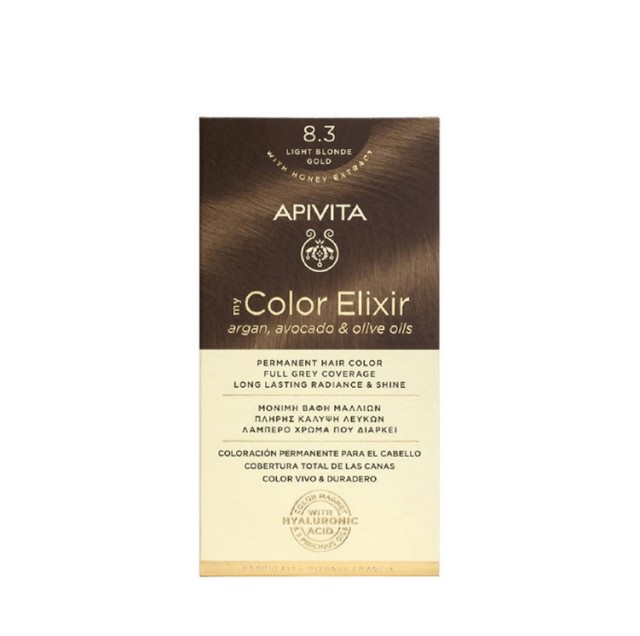 Apivita My Color Elixir Μόνιμη Βαφή Μαλλιών 8.3 Ξανθό Ανοιχτό Χρυσό